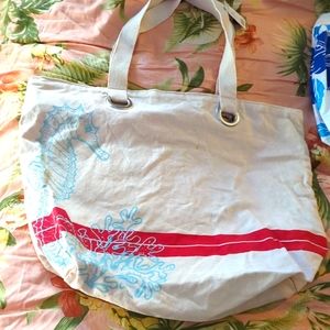Canvas seahorse coral beach tote bag nwt